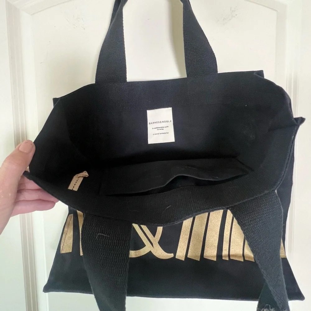 NWT Barnes & Noble Black Gold Ampersand Membership Tote 100% Cotton by re-wrap